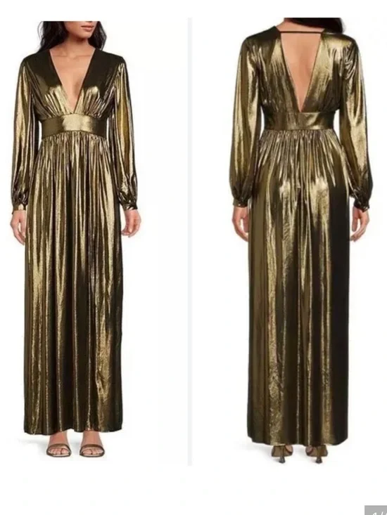 NWT Gianni Bini Zella Metallic Front Slit Column Gown Maxi Dress Sz 0 - Picture 2 of 3